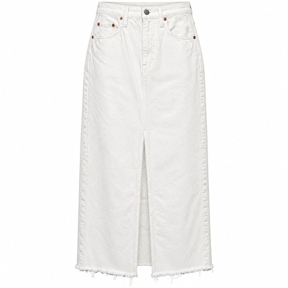 Pistola Alice Coastal Cowgirl Denim Maxi Skirt Women 25 Clean Girl Raw Hem Slit